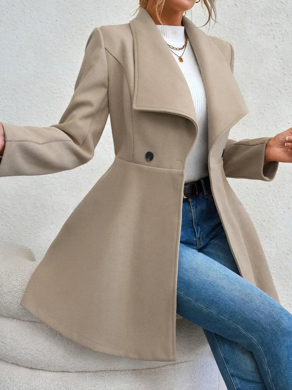 Collared Neck Button Up Long Sleeve Coat Dust Storm