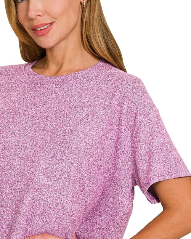 Zenana Soft Melange Short Sleeve Tee & Long Pants Set