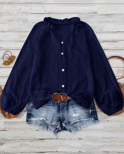 Crochet Notched Button-Front Shirt