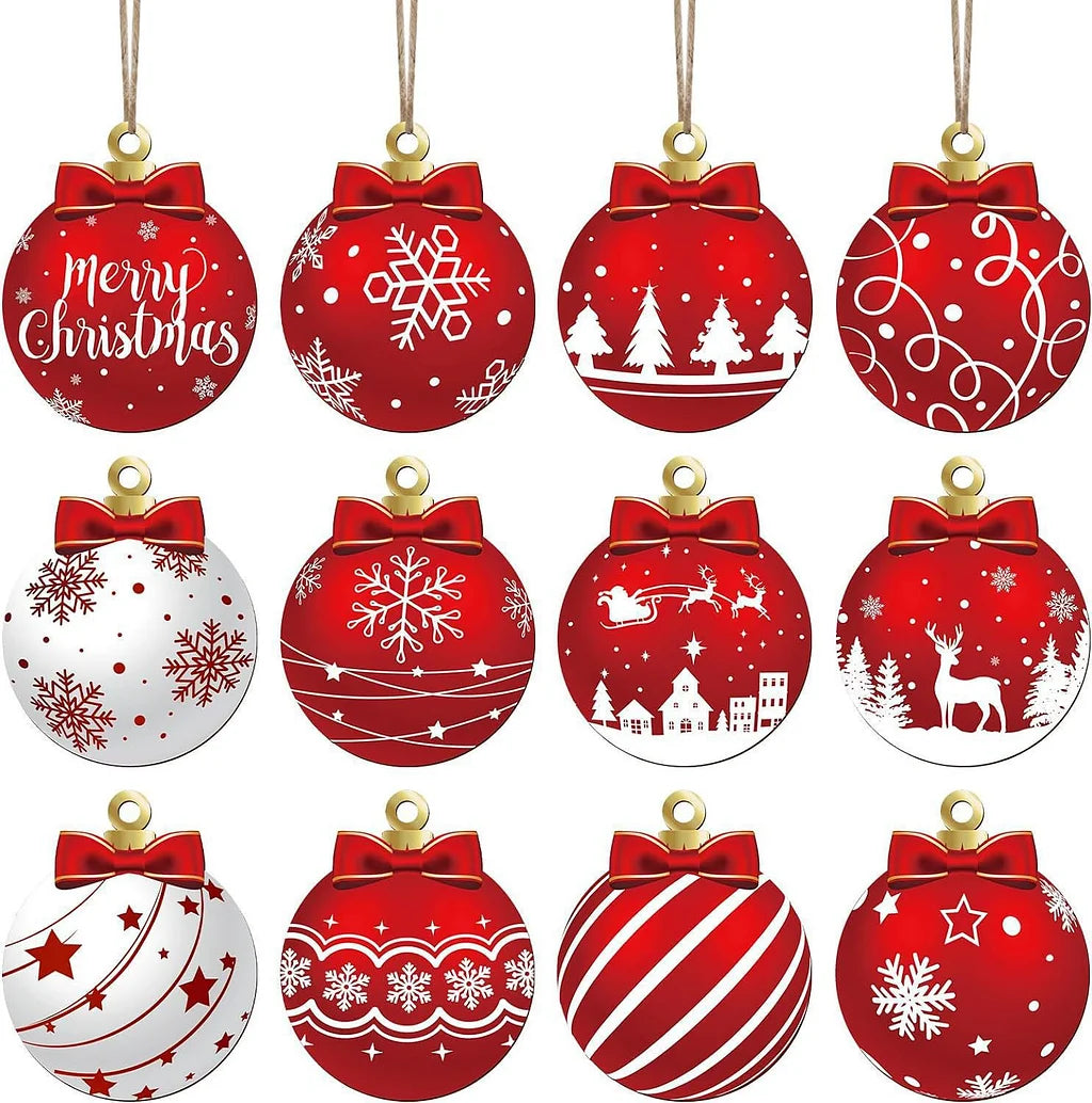 40 Sets Christmas Ball Wooden Pendant Set Christmas Tree Decoration Home Party Decoration Supplies Cute Christmas Set