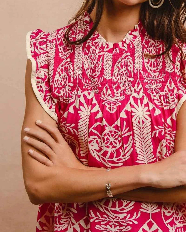 BiBi Printed Ruffle Sleeve Top