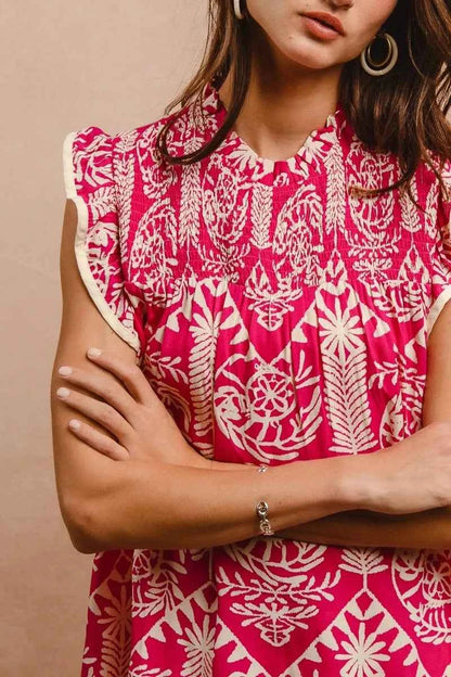BiBi Printed Ruffle Sleeve Top