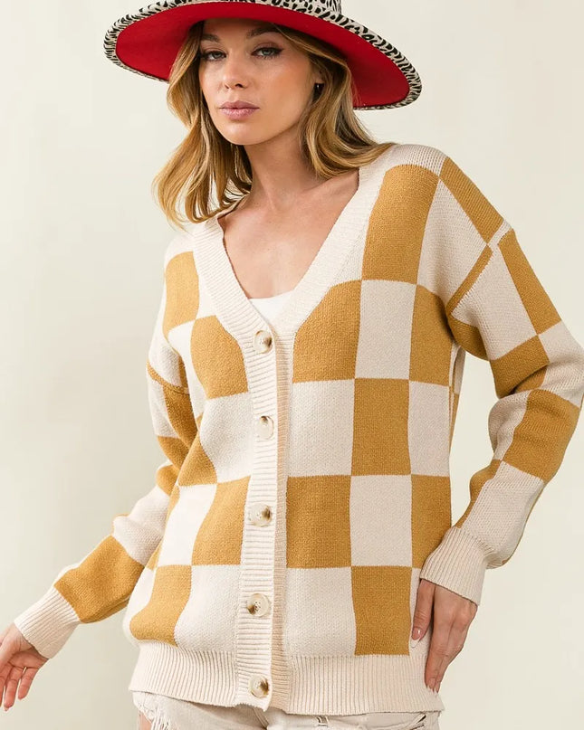 BiBi Checked V-neck Cardigan