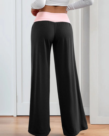Contrast Waistband Wide Leg Pants