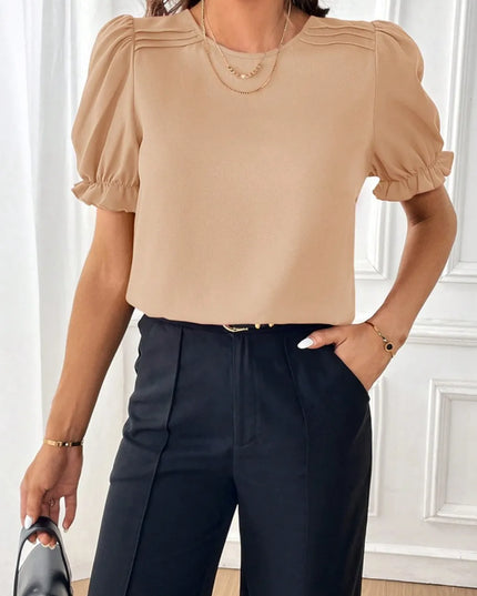 Round Neck Flounce Sleeve Blouse 