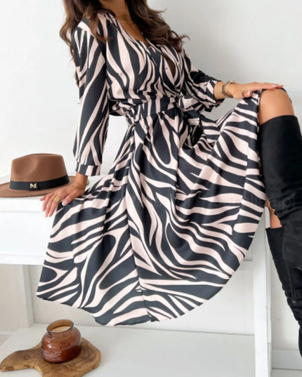 Printed Tie Waist Midi Dress 