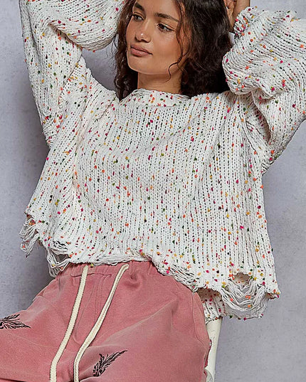 POL Round Neck Fringed Hem Sweater