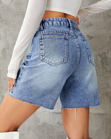 Frayed Hem Denim Shorts 