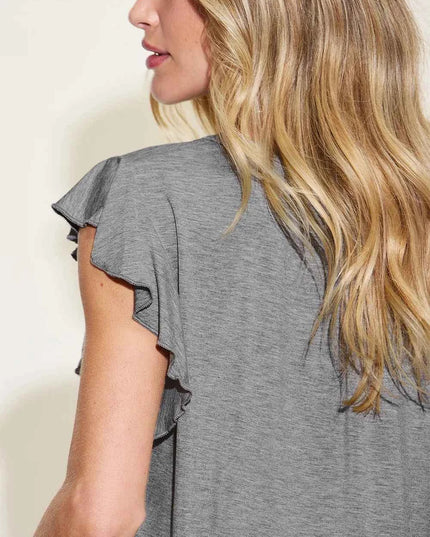 Basic Bae Full Size Bamboo Notched Ruffled Short Sleeve T-Shirt