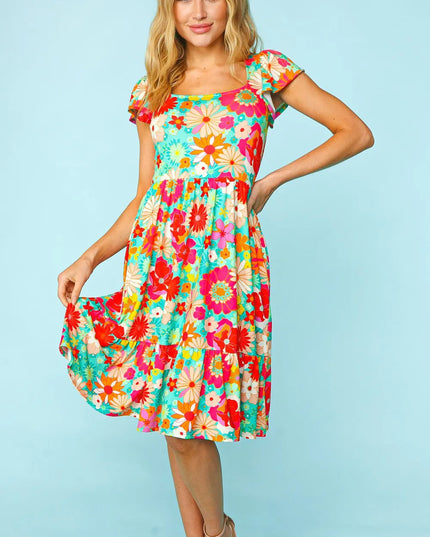 Haptics Floral Square Neck Short Sleeve Dress