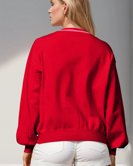 Double Take Full Size Nutcracker Sequin Bow Decor Cardigan