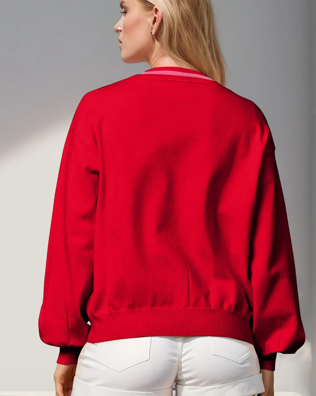 Double Take Full Size Nutcracker Sequin Bow Decor Cardigan