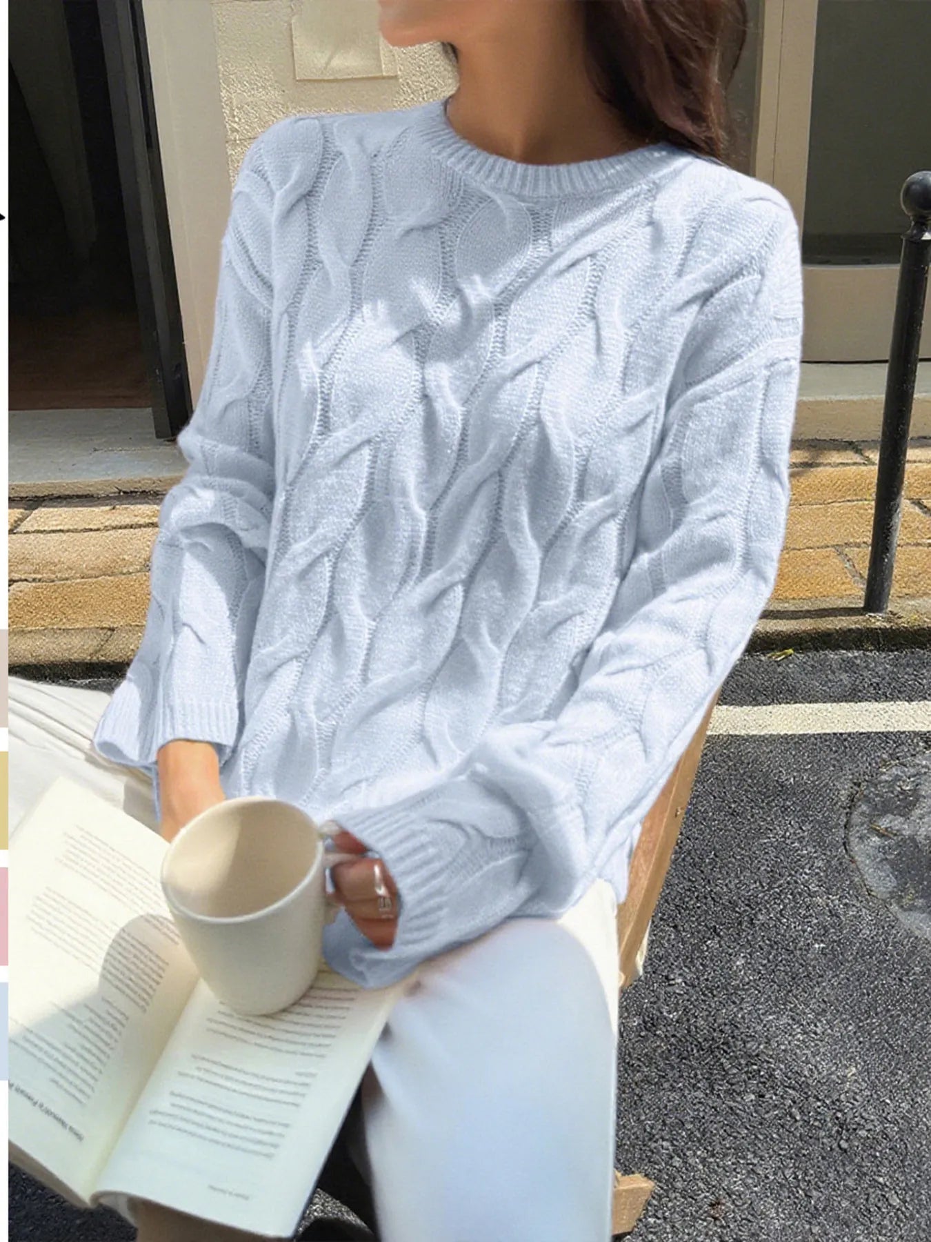 Cable Knit Long Sleeve Sweater Blue