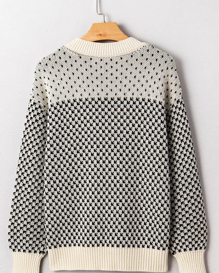 Contrast Color Pattern Lantern Sleeve Sweater