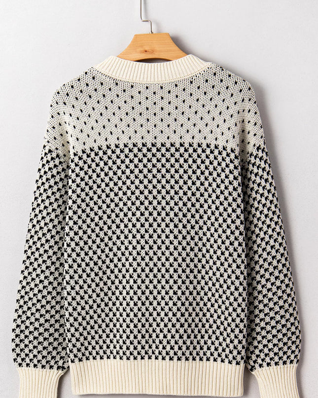Contrast Color Pattern Lantern Sleeve Sweater