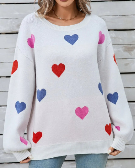 Angel Wings Heart Round Neck Long Sleeve Sweater White