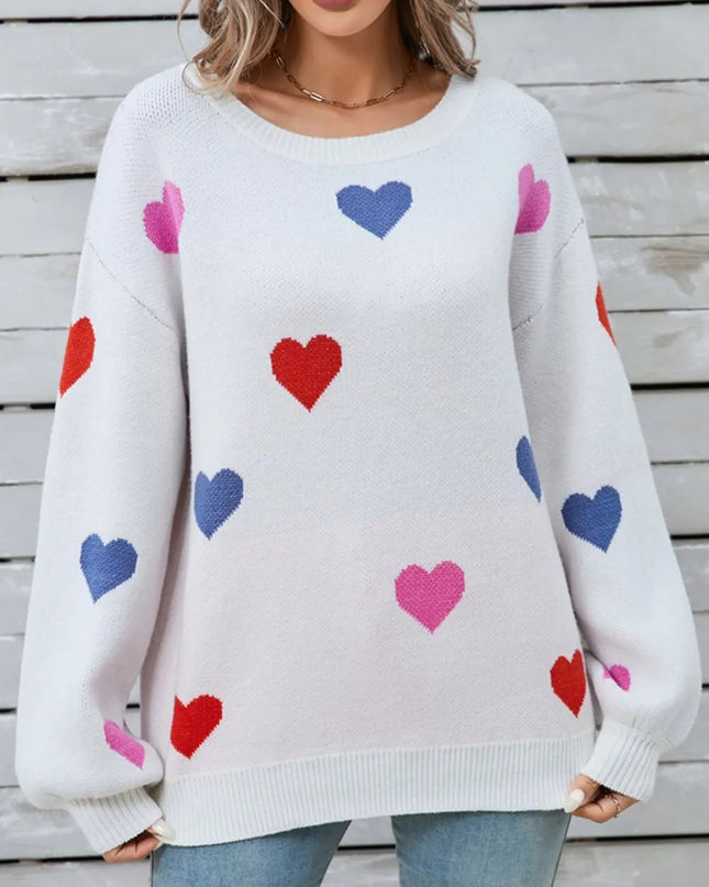 Angel Wings Heart Round Neck Long Sleeve Sweater White