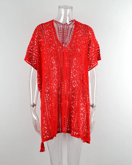 Angel Wings Cutout V-Neck Cover-Up with Tassel 