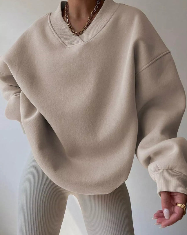 Dropped Shoulder Long Sleeve Oversized Sweatshirt Apricot