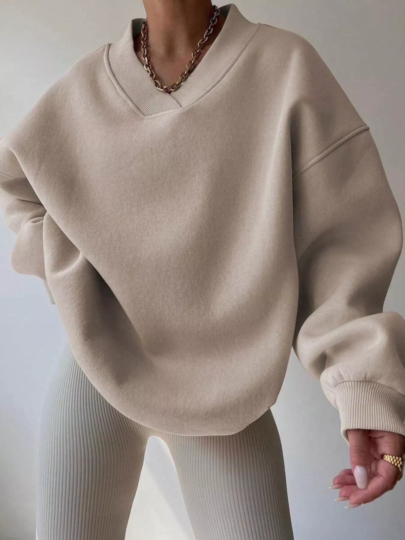 Dropped Shoulder Long Sleeve Oversized Sweatshirt Apricot