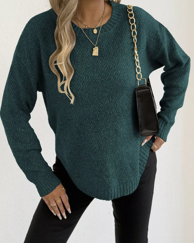 Textured Knit Relaxed Fit Round Neck Sweater