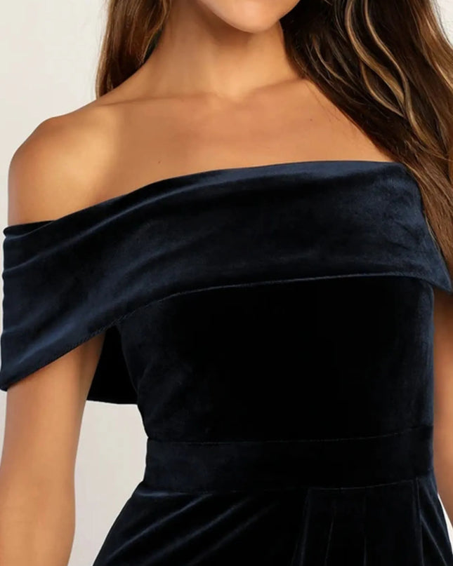 Off-Shoulder Wrap Dress with Side Slit