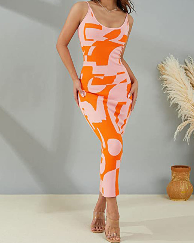 Spaghetti Strap Maxi Sweater Dress Orange