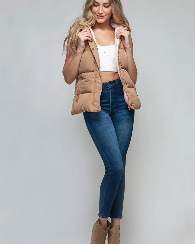 Snobbish Snap and Zip Closure Hooded Vest