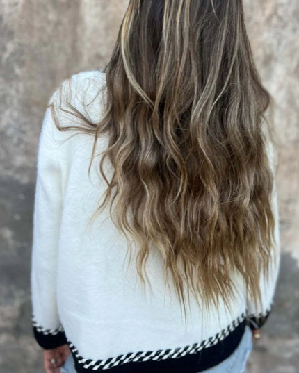 Contrast Trim Button Up Cardigan