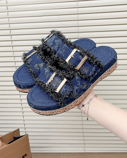 Open Toe Double Buckle Platform Sandals