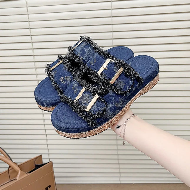 Open Toe Double Buckle Platform Sandals