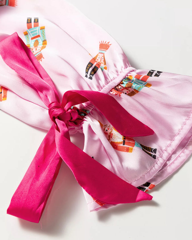 Nutcracker Print Contrast Trim Top and Shorts Pajama Set