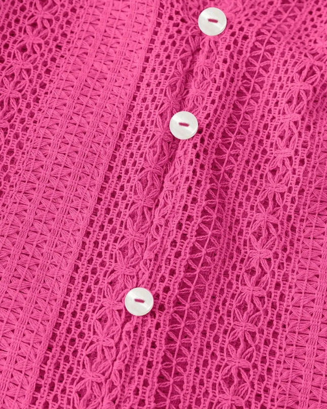 Crochet Notched Button-Front Shirt