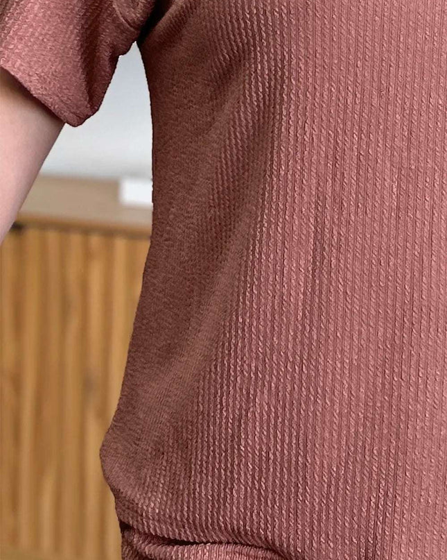 Double Take Full Size Round Neck Short Sleeve T-Shirt and Shorts Set