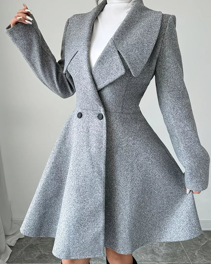 Double-Breasted Fit & Flare Wool Blend Coat