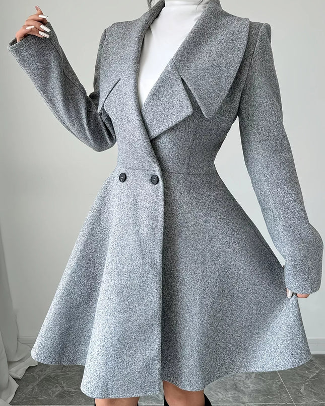 Double-Breasted Fit & Flare Wool Blend Coat