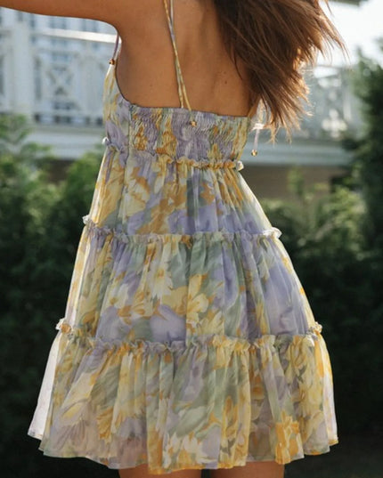 Frill Printed Square Neck Mini Cami Dress