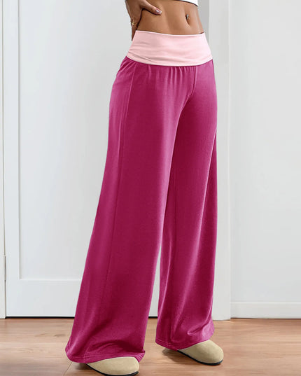 Contrast Waistband Wide Leg Pants