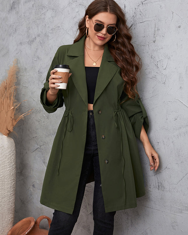 Honey Plus Size Lapel Collar Roll-Tab Sleeve Trench Coat