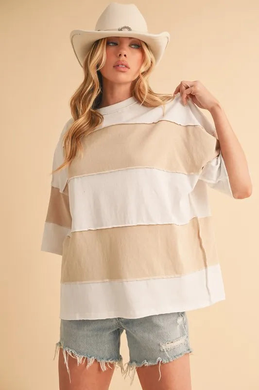Aemi+Co Color Block Round Neck Short Sleeve T-Shirt