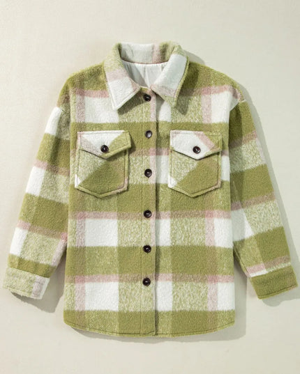 Pocketed Plaid Collared Neck Shacket