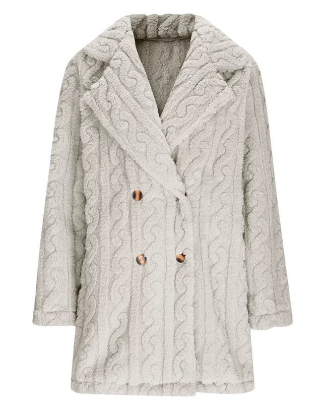 Double-Breasted Fleece Longline Coat