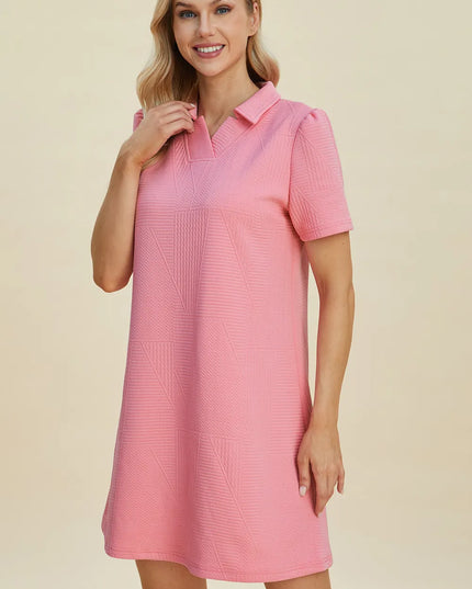 Double Take Full Size Texture Short Sleeve Dress