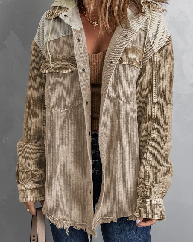 Snap Front Hooded Corduroy Shacket