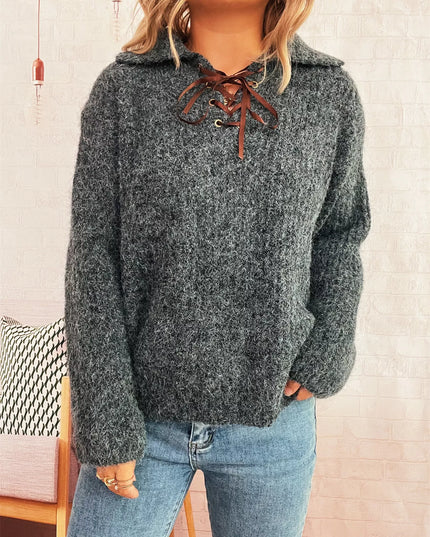 Lace Up Long Sleeve Sweater