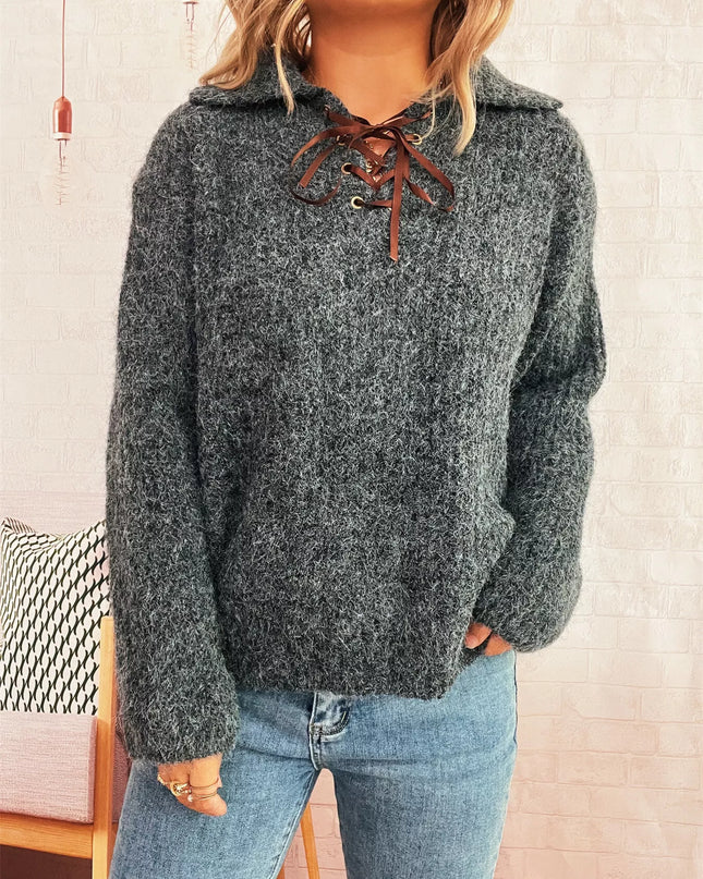 Lace Up Long Sleeve Sweater
