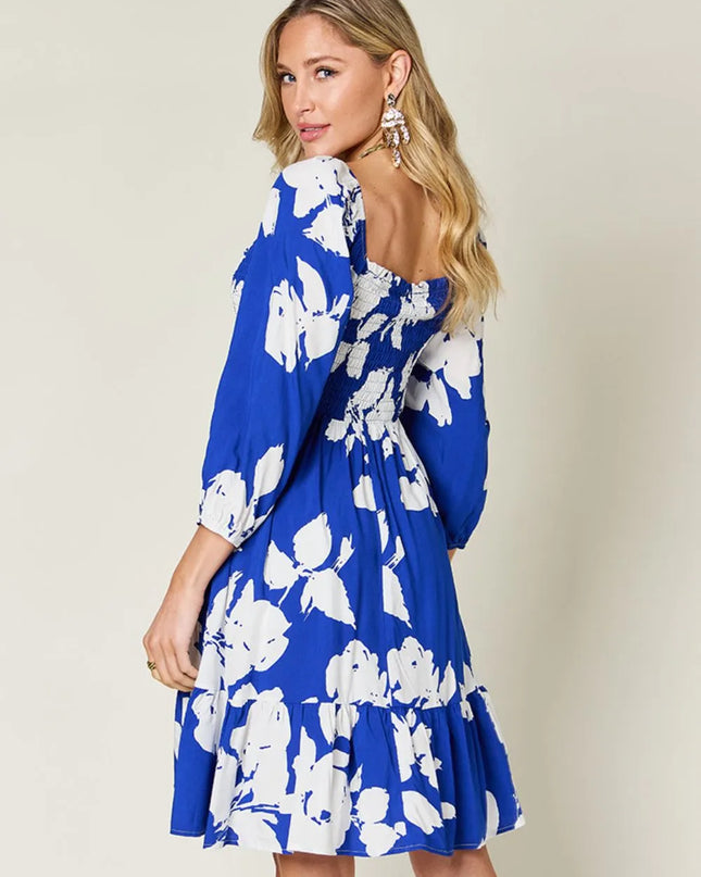 Double Take Full Size Floral Ruffle Hem Smocked Dress with Pockets