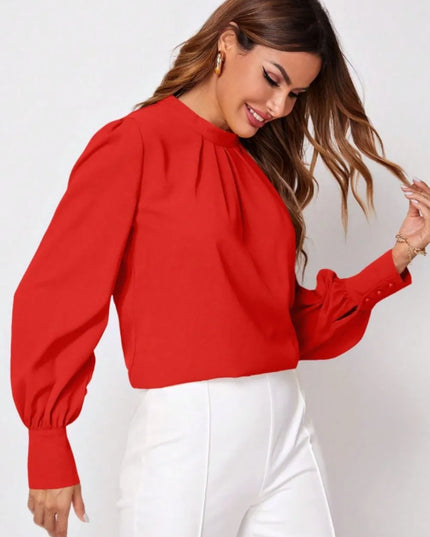 Ruched Mock Neck Long Sleeve Blouse 