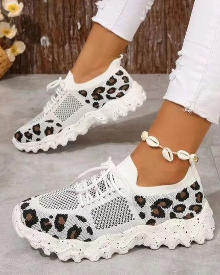Leopard Mesh Round Toe Athletic 