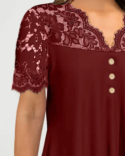 Lace Panel Short Sleeve Blouse 